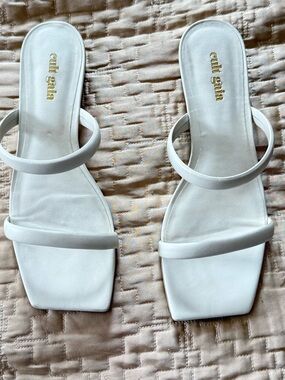 Cult gaia White Square-Toe Double-Strap Slide Sandals
